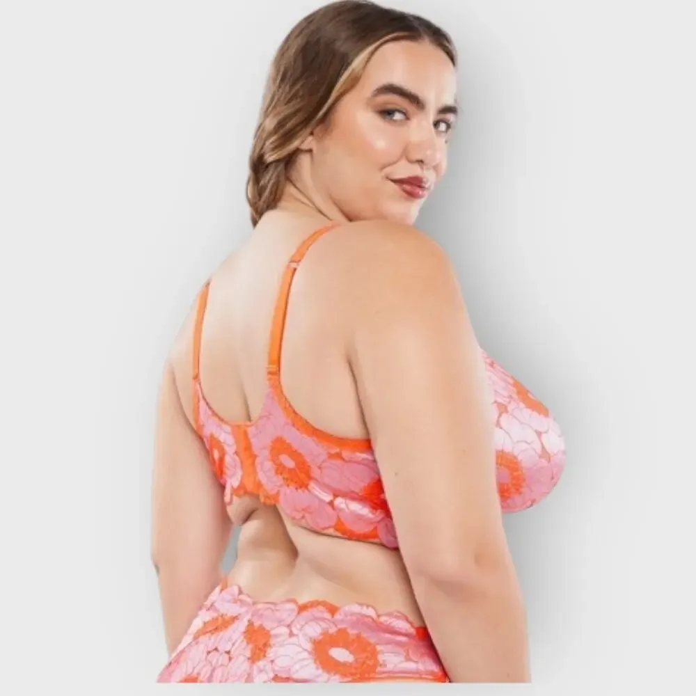SavagexFenty Perfect Poppies Unlined Lace Demi Bra 38D Pink Orange Festival Top - Picture 10 of 10